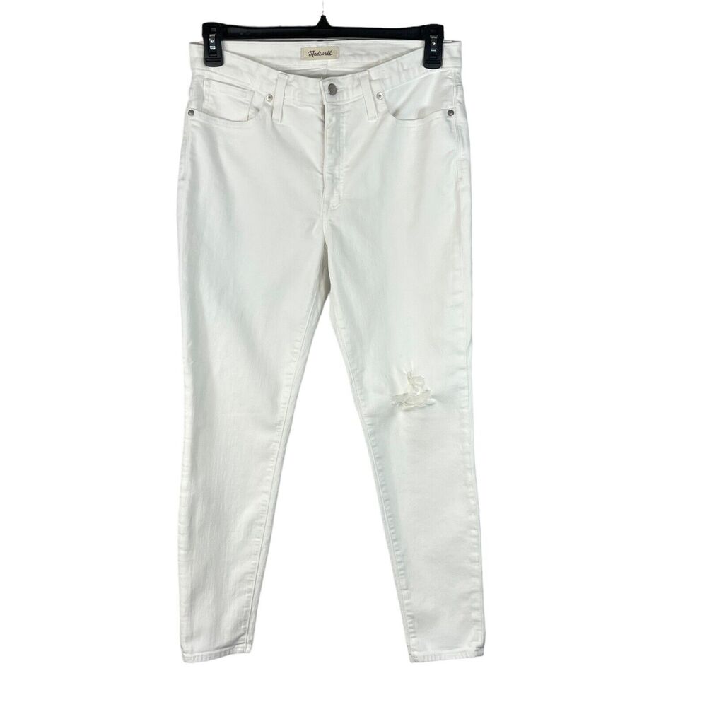 Madewell SZ 31 9" High-Rise Skinny Jeans Zip-Fly Stretch Pocket Distressed White